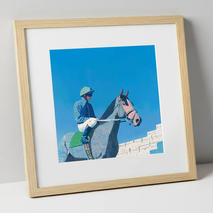 Quiet Anticipation racing horse art print in natural frame