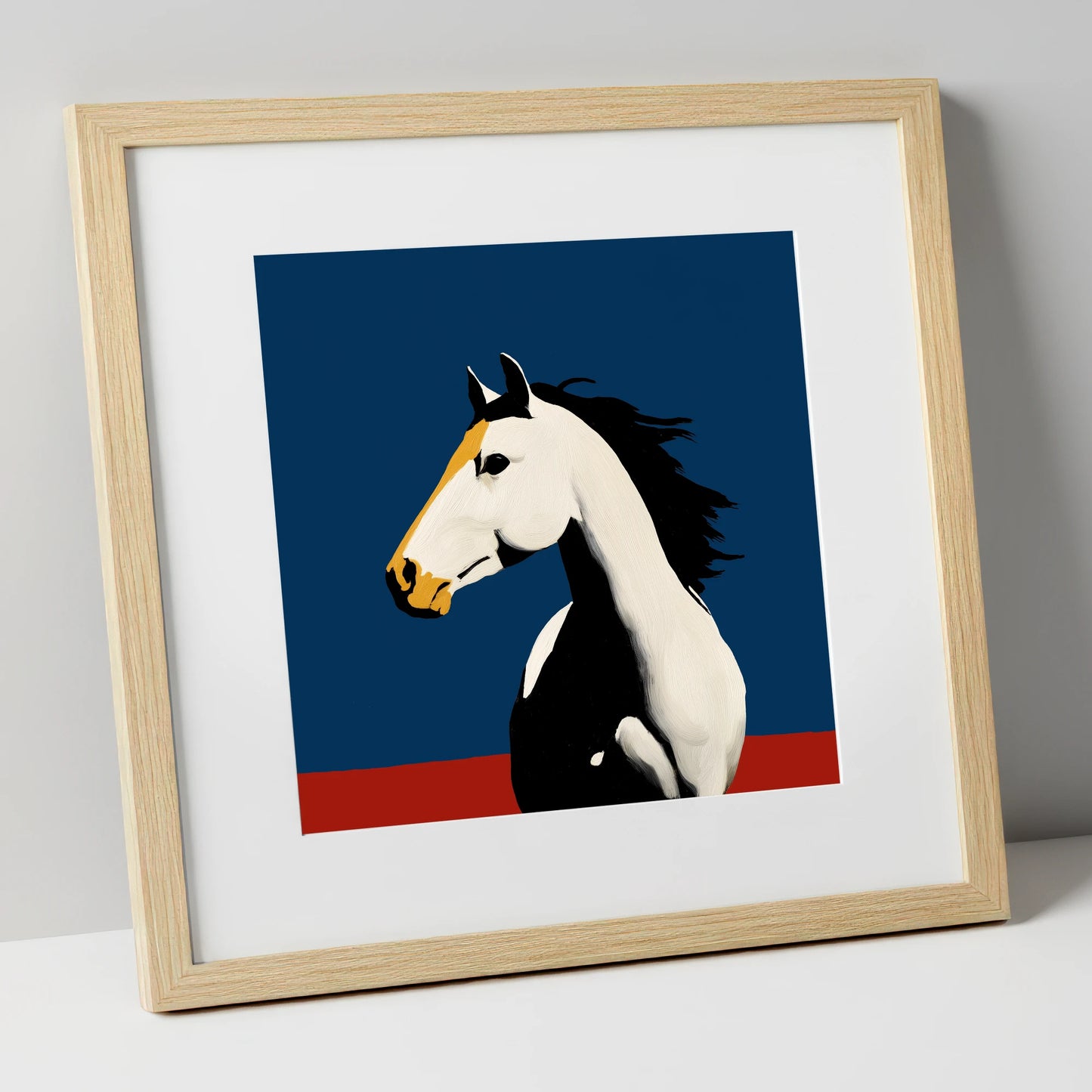 Vibrant Graphic Profile horse portrait art print in natural frame