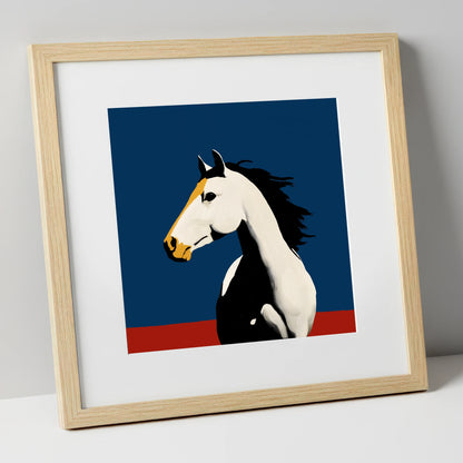 Vibrant Graphic Profile horse portrait art print in natural frame