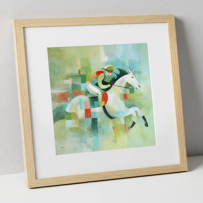 Modern Turf Mosaic racing horse art print in natural frame