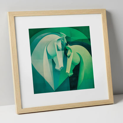Verdant Harmony horse portrait art print in natural frame