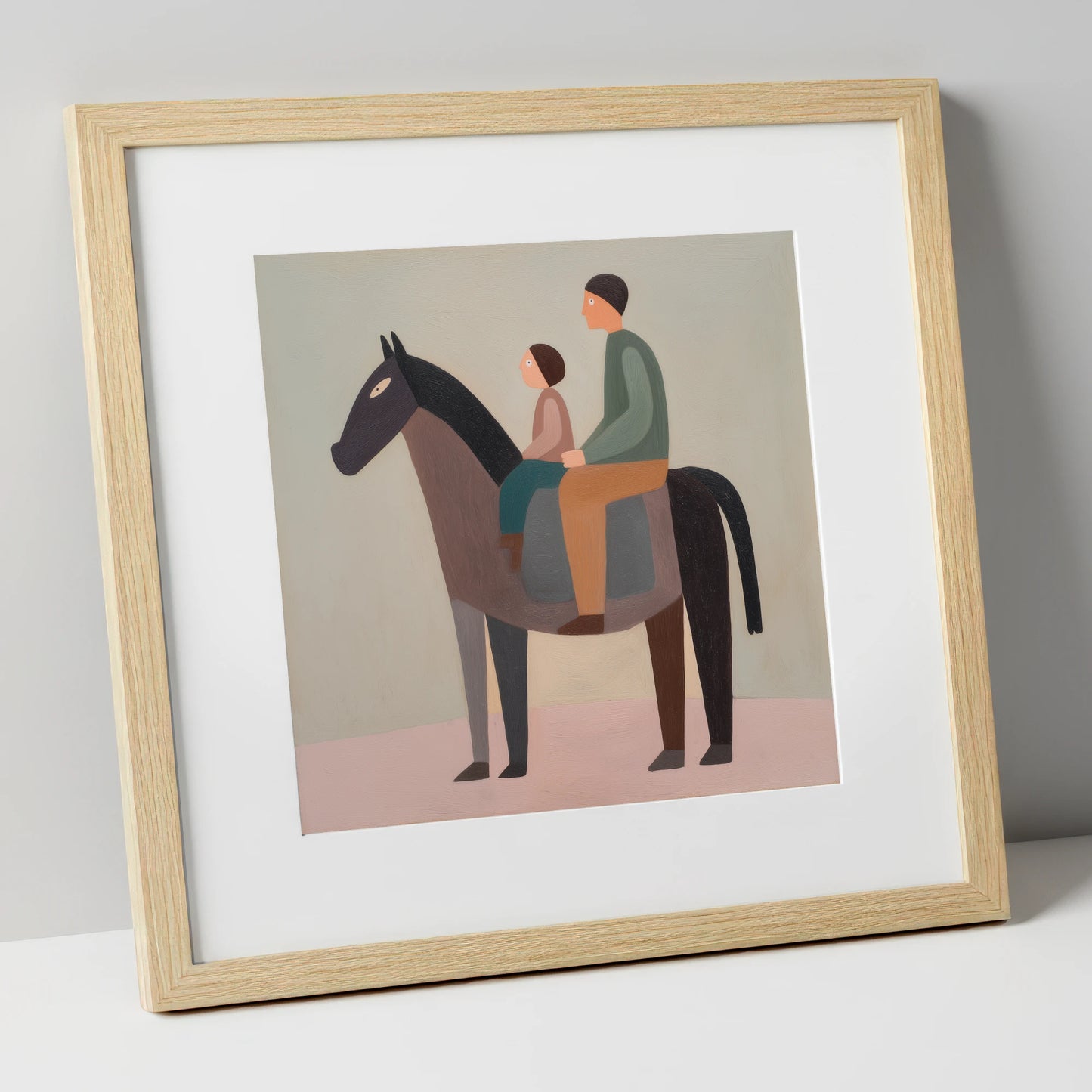 The Quiet Hack horse & rider art print in natural frame