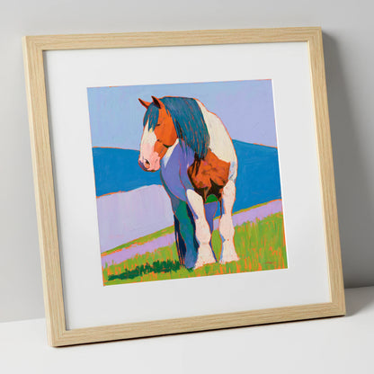 Vibrant Coloured Heavy Horse horse breed art print in natural frame