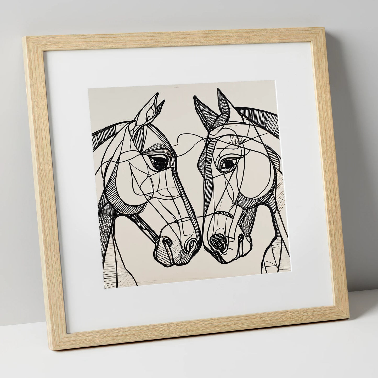 Structural Equine Bond horse portrait art print in natural frame
