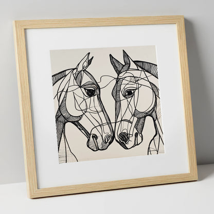 Structural Equine Bond horse portrait art print in natural frame