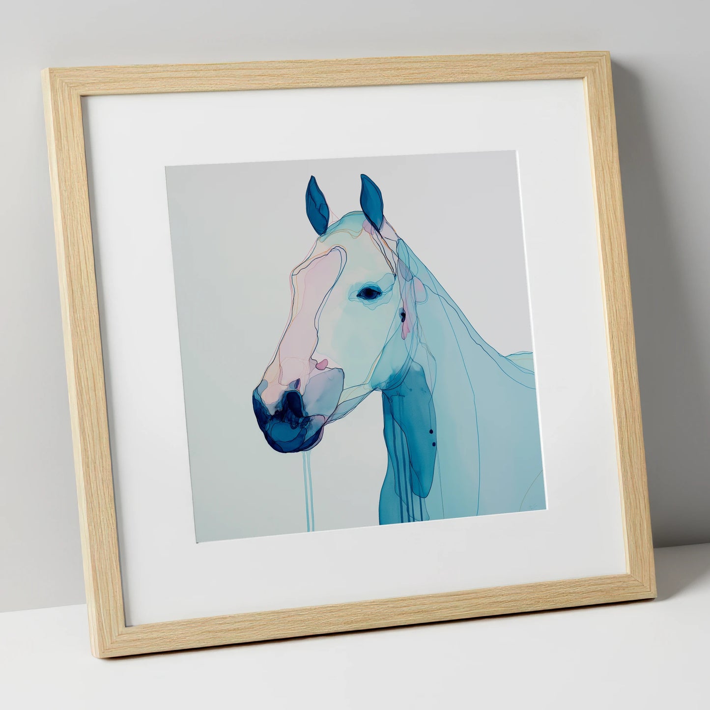 Ethereal Blue Portrait horse portrait art print in natural frame