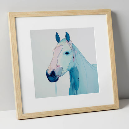 Ethereal Blue Portrait horse portrait art print in natural frame