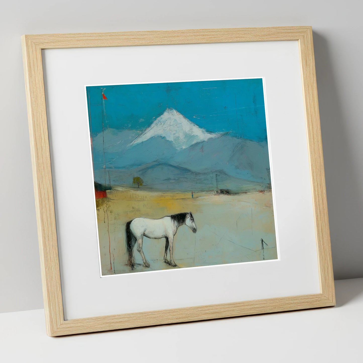 Beneath the Snow Peak horse landscape art print in natural frame