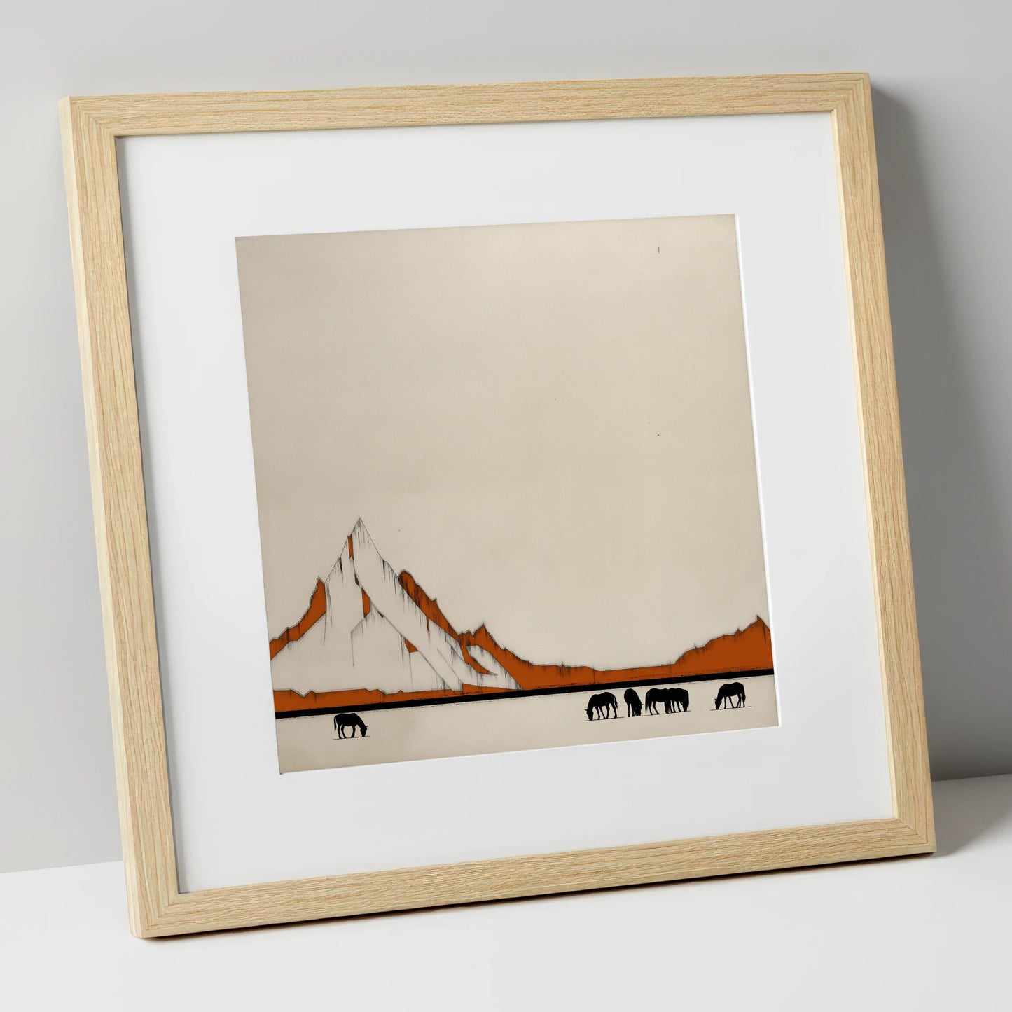 High Country Silhouettes horse landscape art print in natural frame