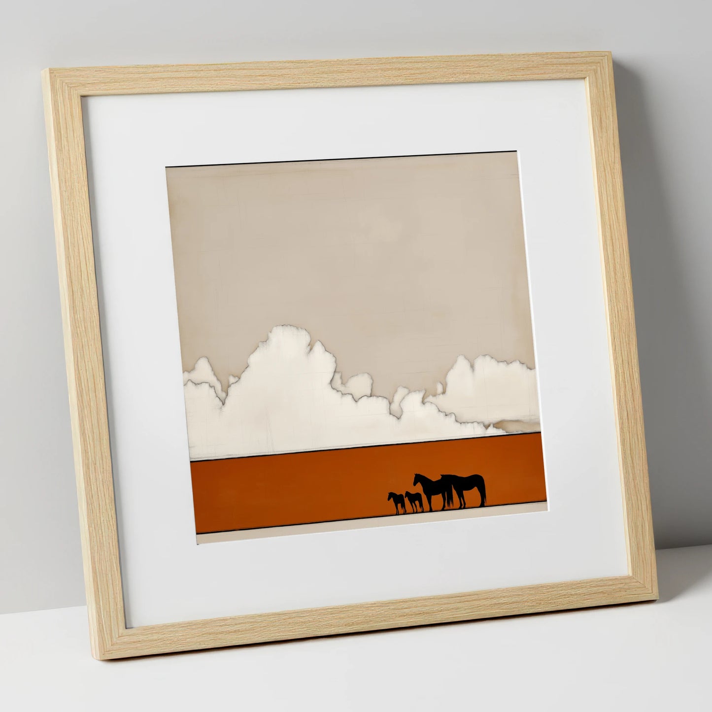 Burnt Orange Horizon horse landscape art print in natural frame