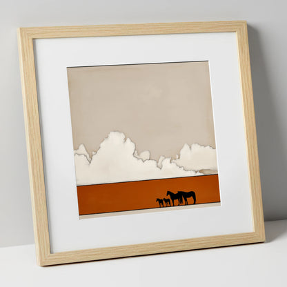 Burnt Orange Horizon horse landscape art print in natural frame