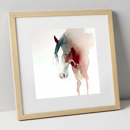 Crimson Silhouette horse breed art print in natural frame