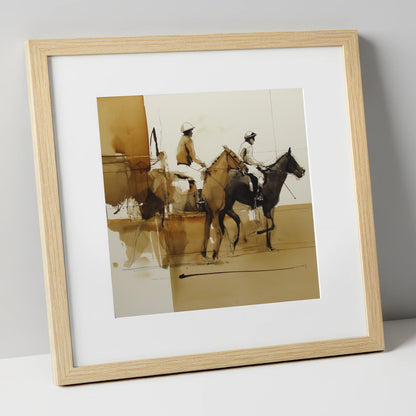 Going to Post racing horse art print in natural frame