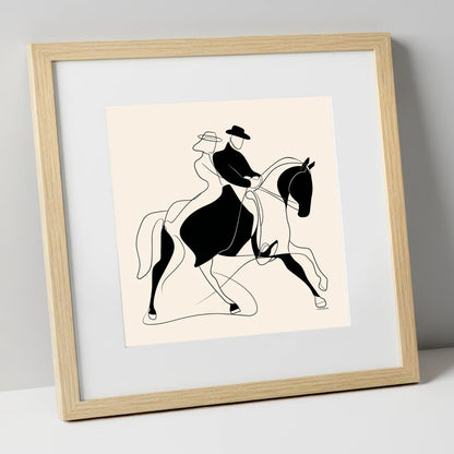 Abstract Dressage Harmony dressage horse art print in natural frame