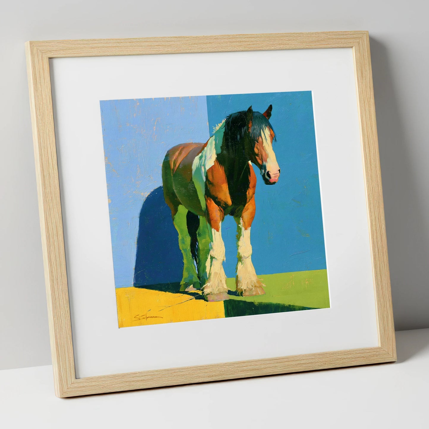Heavy Horse in Bright Sunlight horse breed art print in natural frame