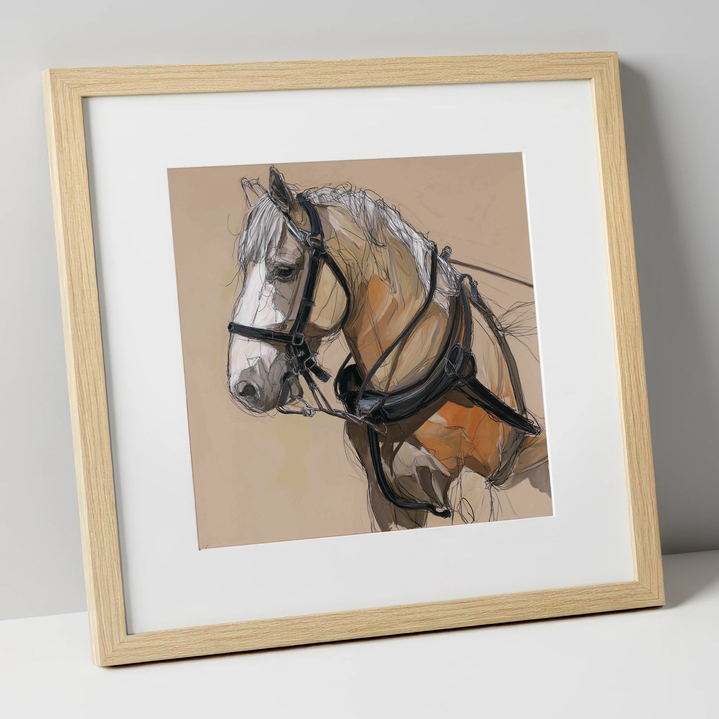 Noble Draught in Harness working horse art print in natural frame