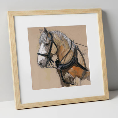 Noble Draught in Harness working horse art print in natural frame