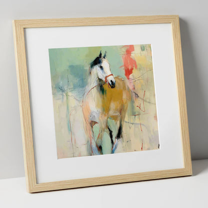 Abstract Paddock Spirit racing horse art print in natural frame