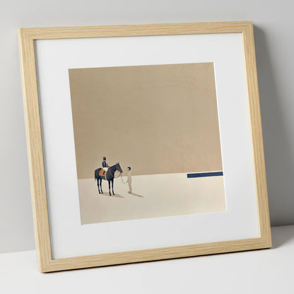 Quiet Anticipation racing horse art print in natural frame