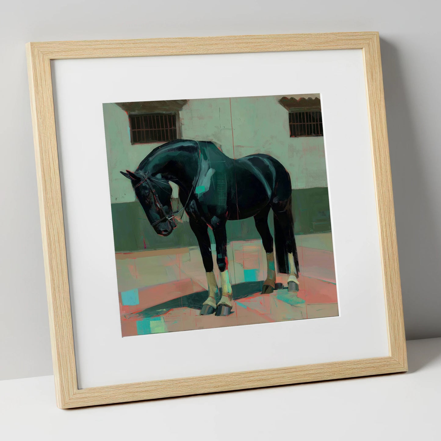 Midnight Silhouette Study horse breed art print in natural frame