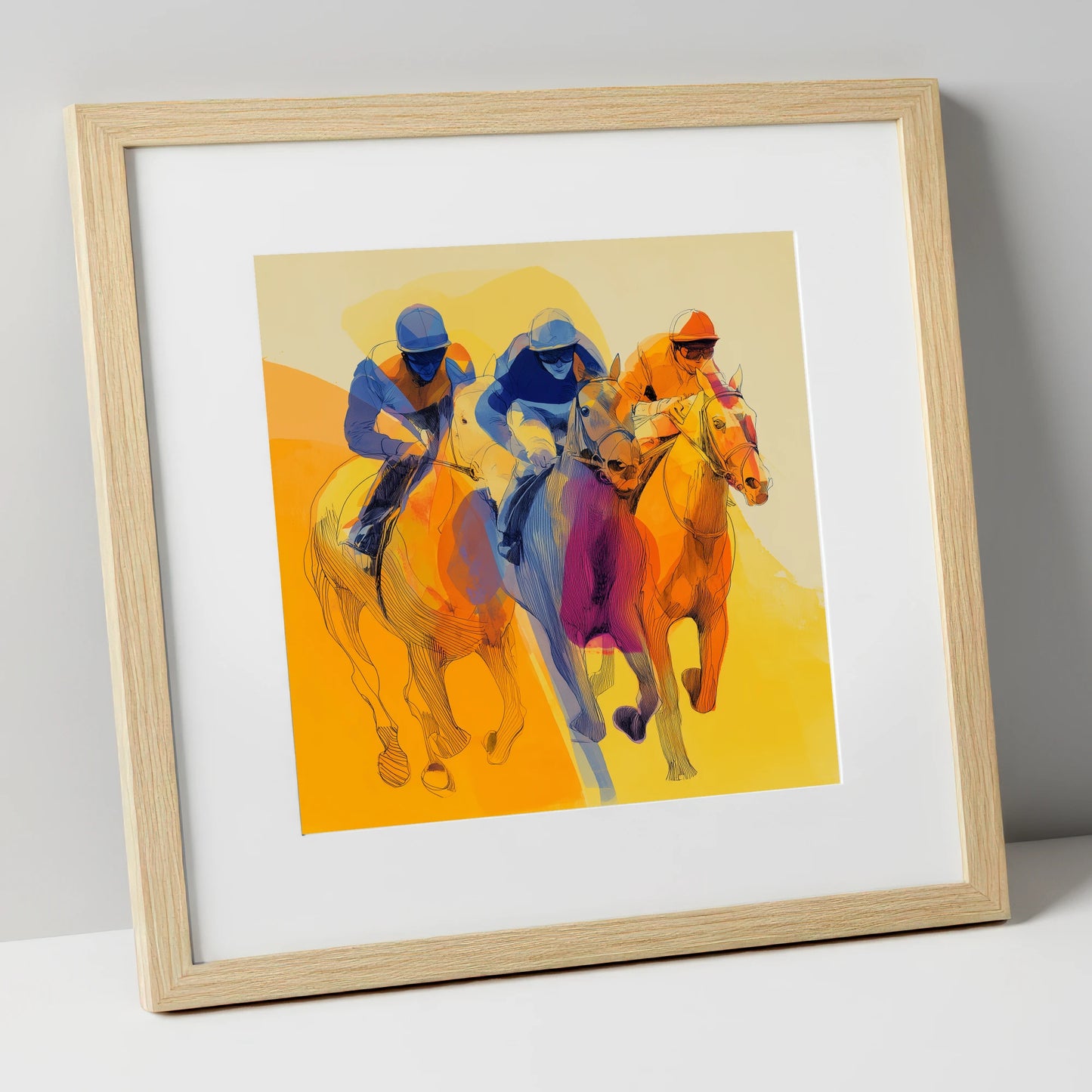 The Final Furlong racing horse art print in natural frame
