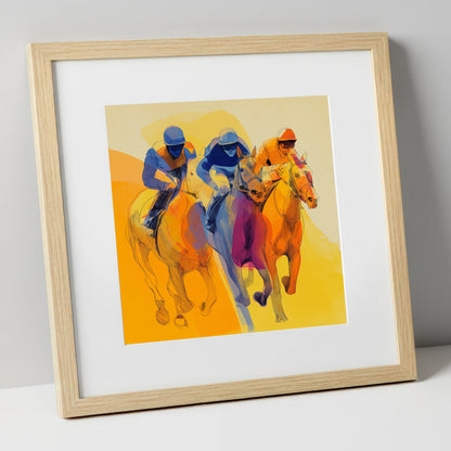 The Final Furlong racing horse art print in natural frame