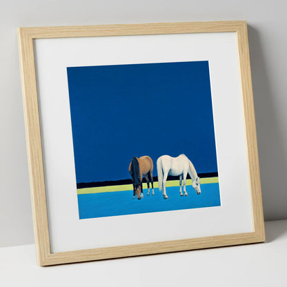 Cobalt Pastures horse landscape art print in natural frame