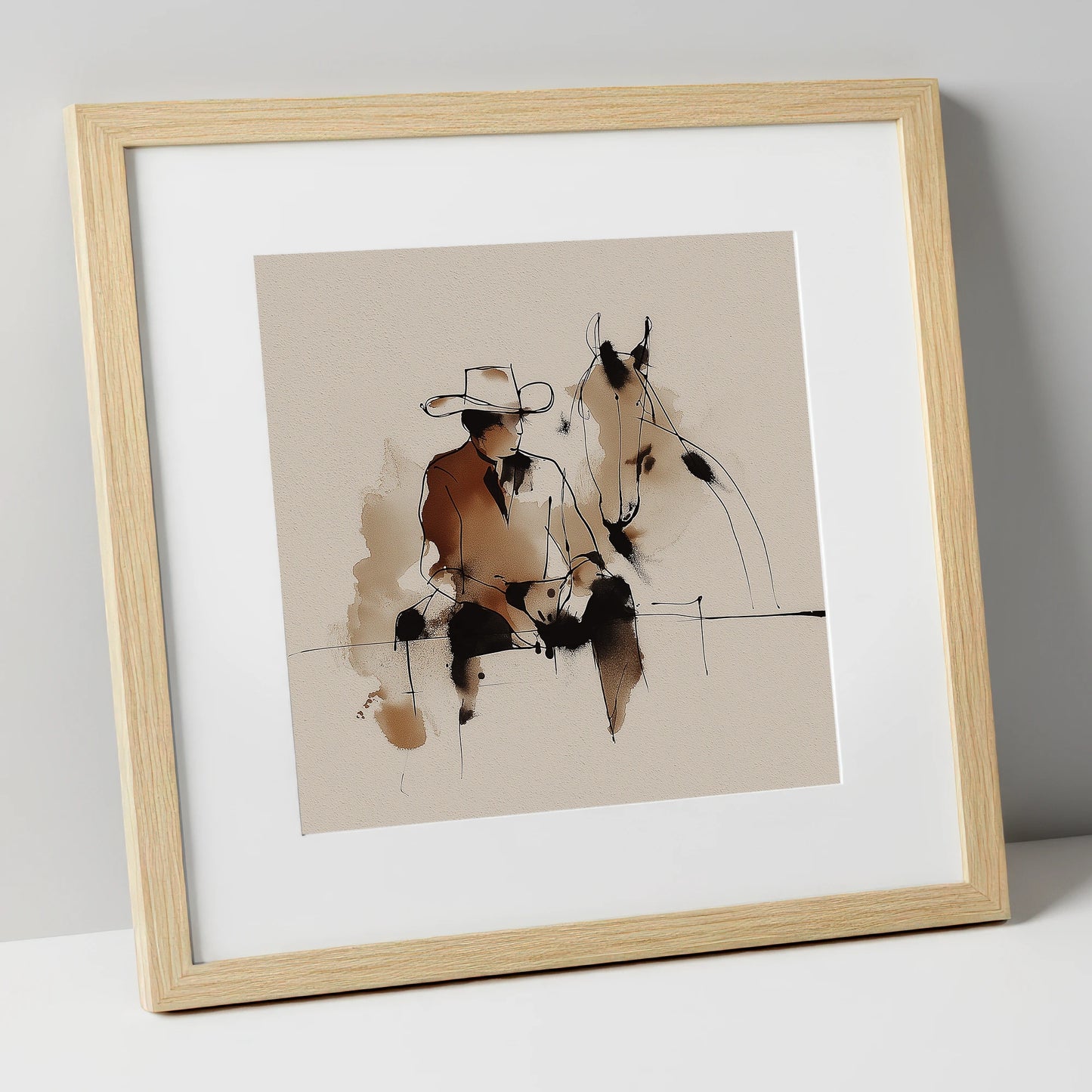 The Cowboy's Rest western horse art print in natural frame