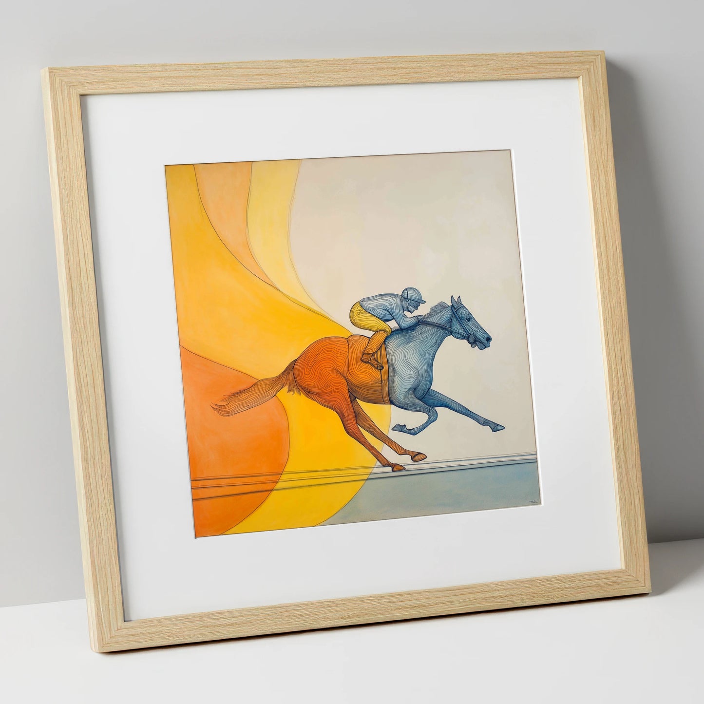 Contours of Speed racing horse art print in natural frame