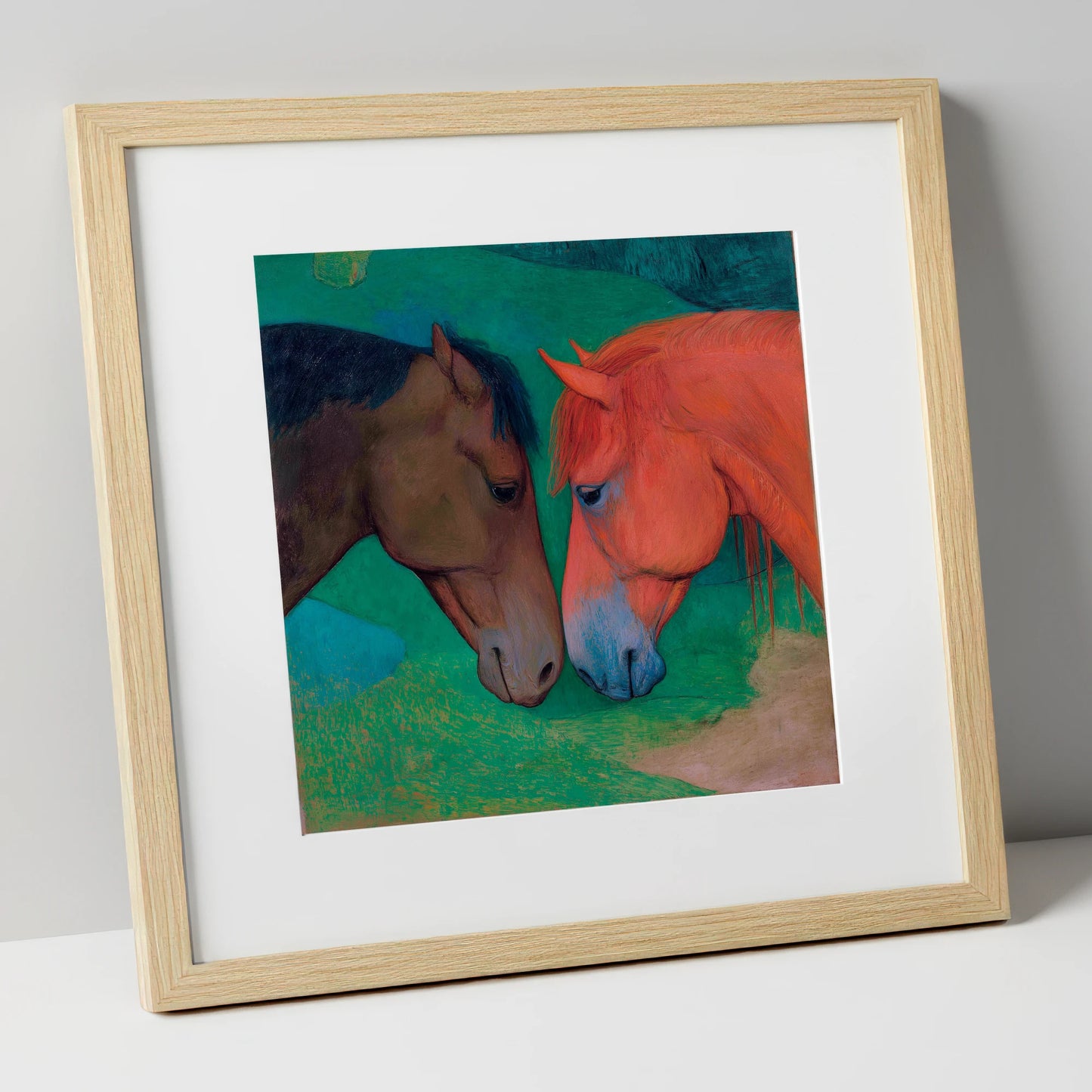 Gentle Companions horse portrait art print in natural frame