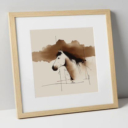 Abstract Sepia Equine Profile horse portrait art print in natural frame
