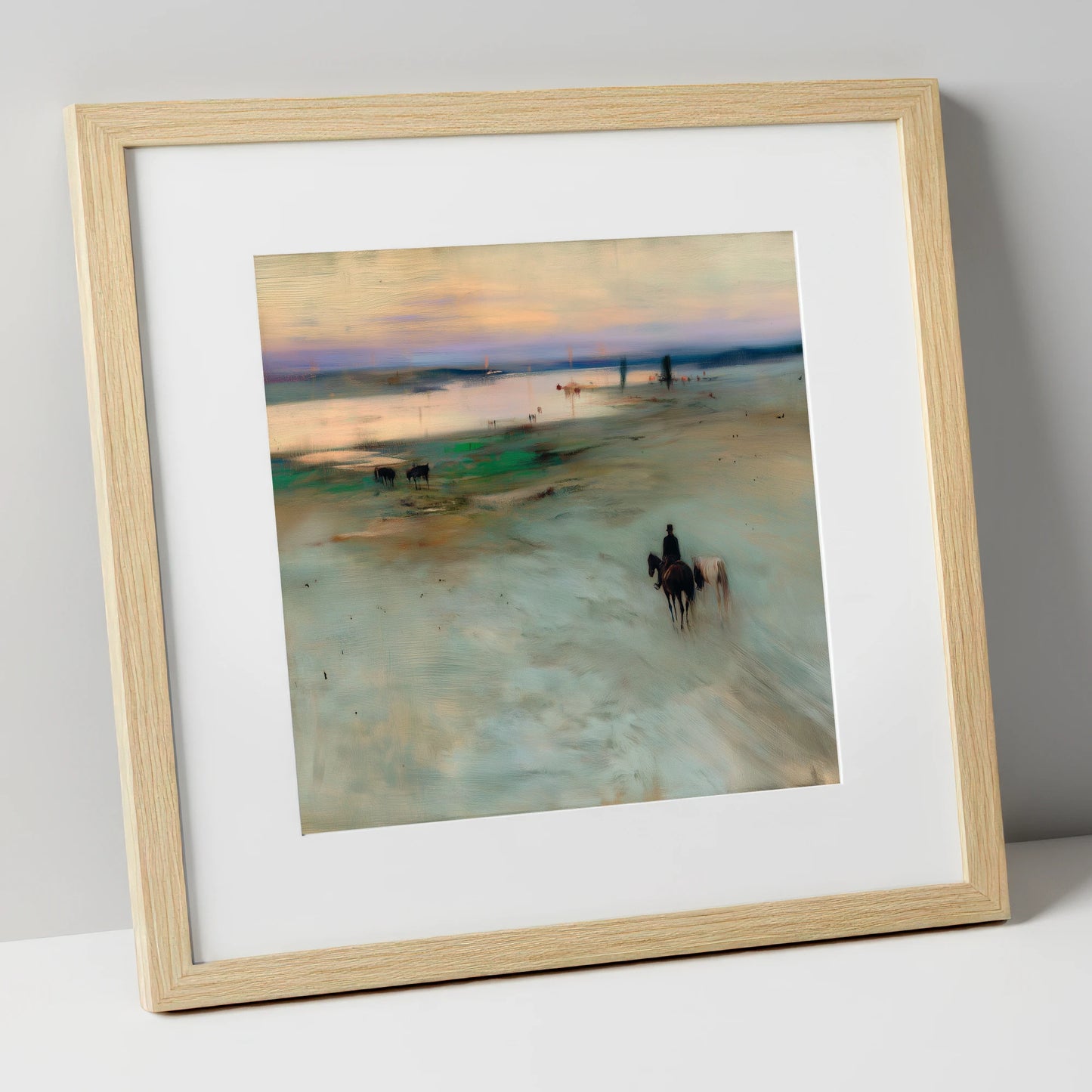 Across the Evening Sands horse landscape art print in natural frame