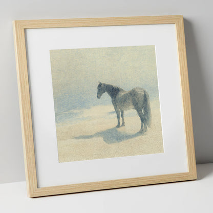 Stillness in Slate horse landscape art print in natural frame