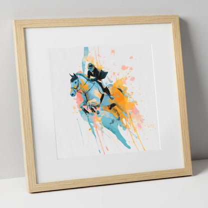 Airborne In Colour show jumping horse art print in natural frame