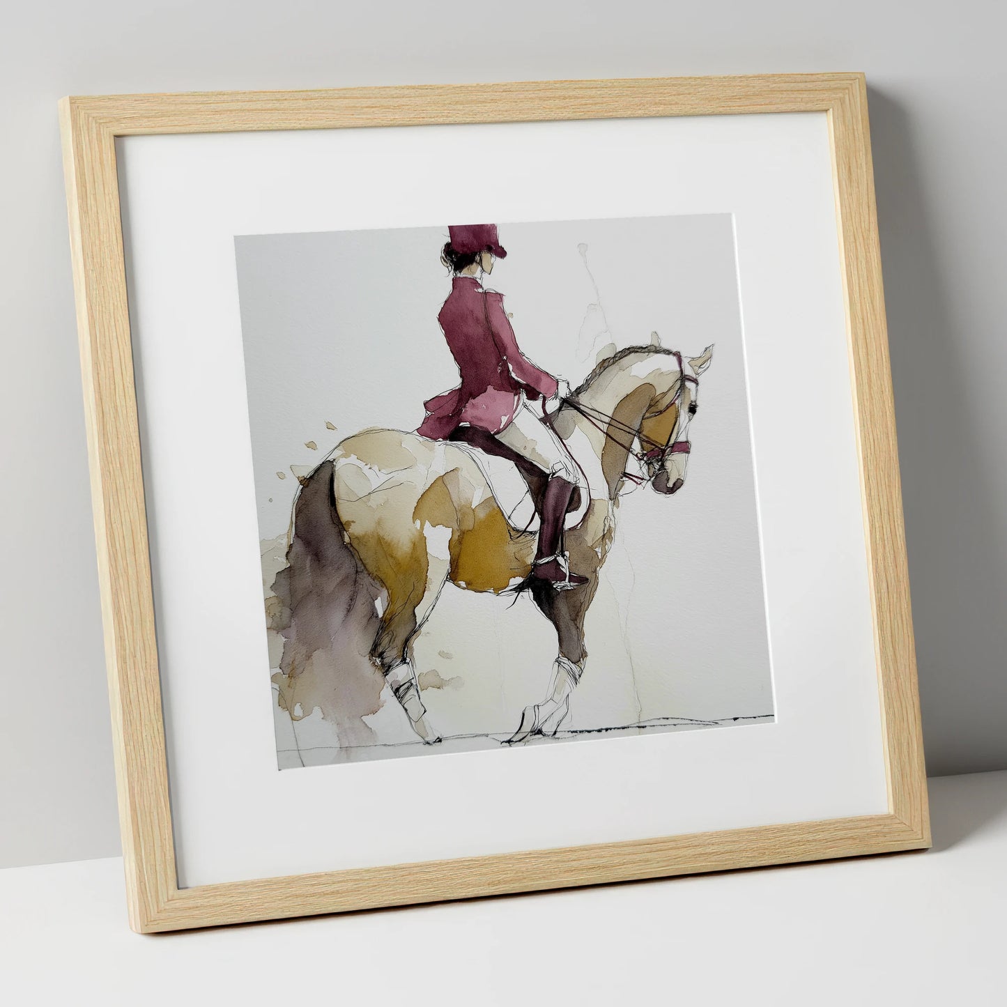 The Collected Frame dressage horse art print in natural frame