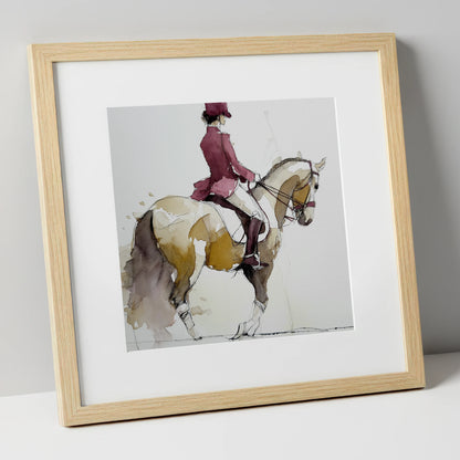 The Collected Frame dressage horse art print in natural frame