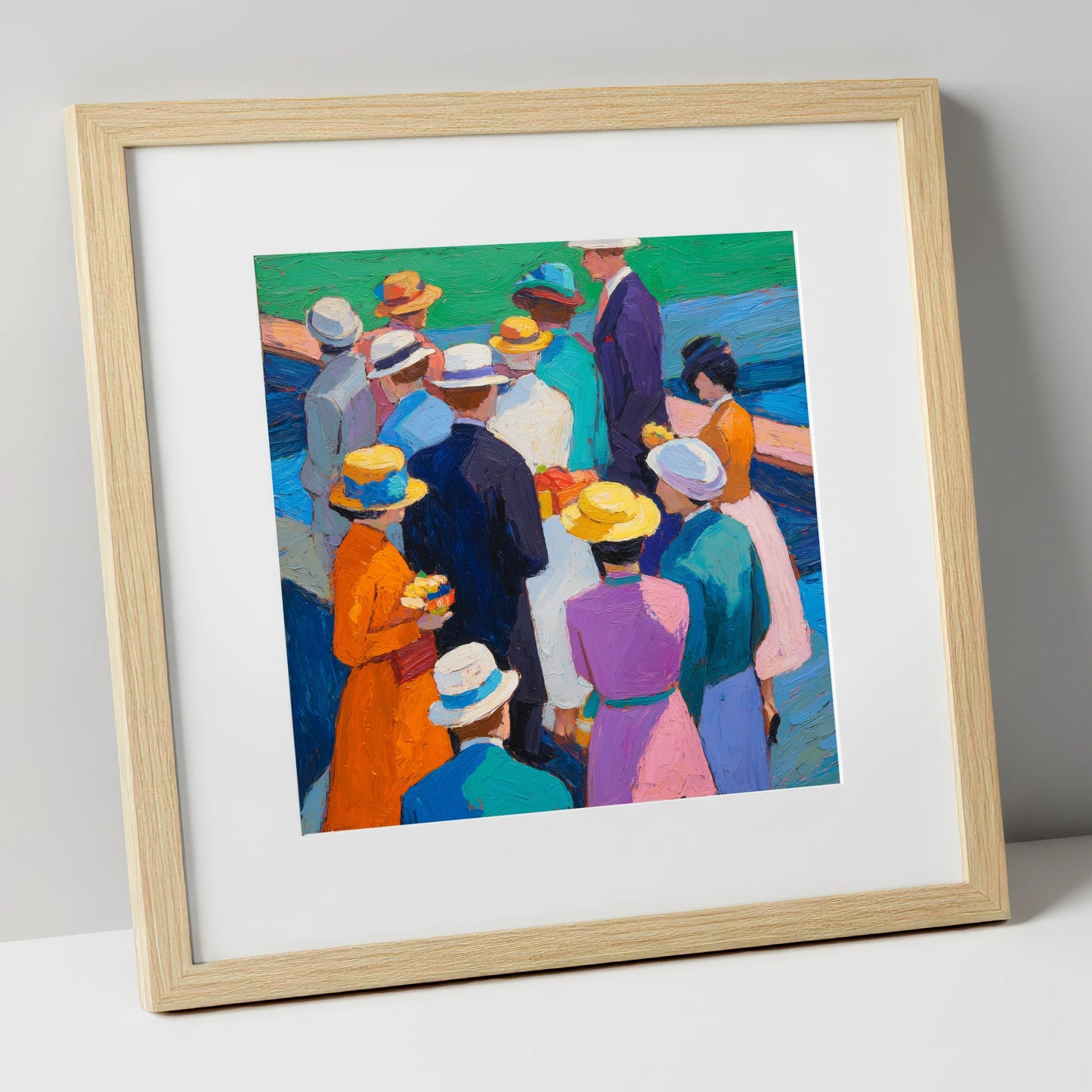 Colours of the Enclosure racing horse art print in natural frame