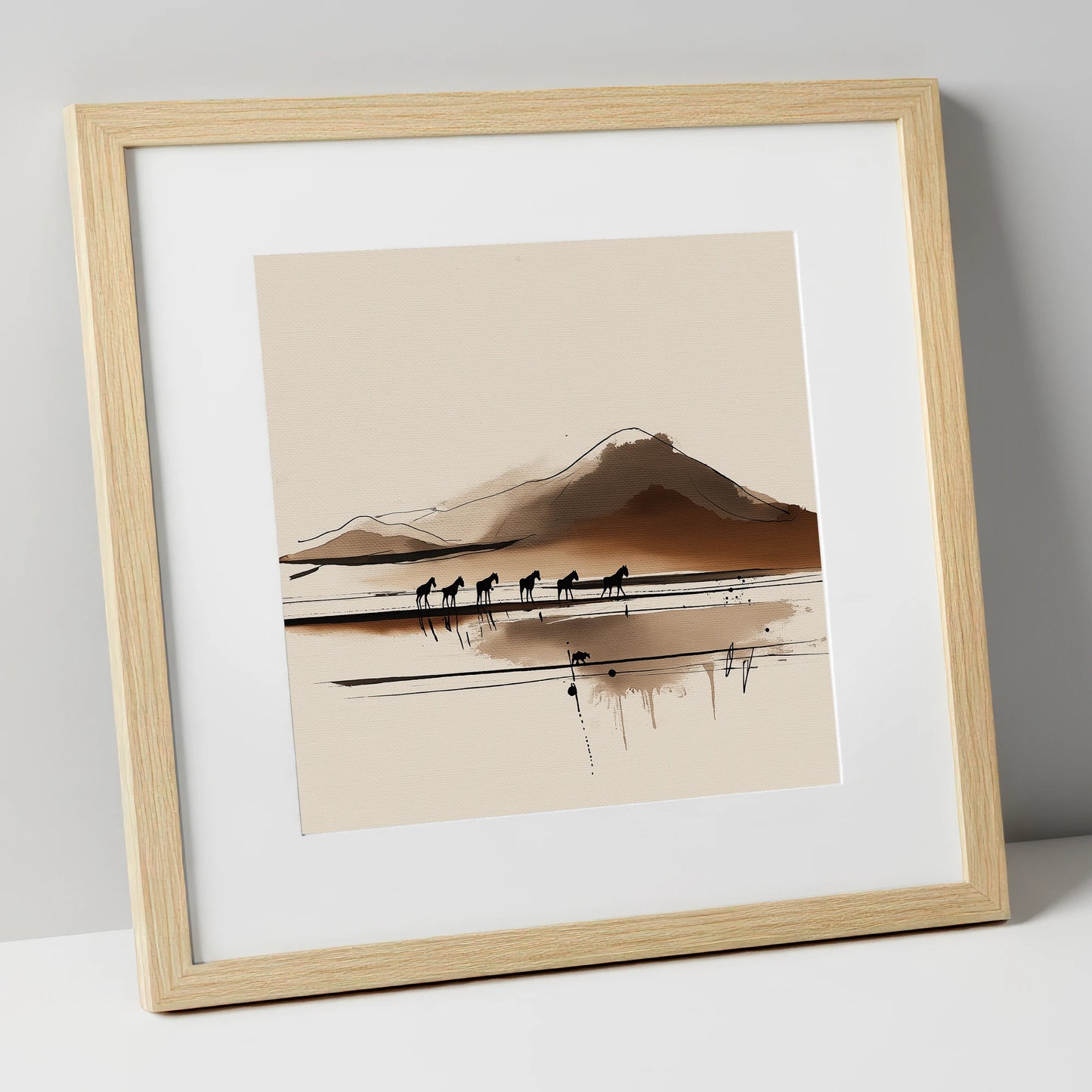 Journey Beneath the Peak horse landscape art print in natural frame
