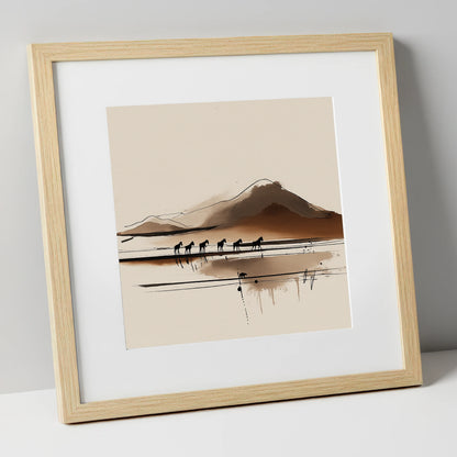 Journey Beneath the Peak horse landscape art print in natural frame