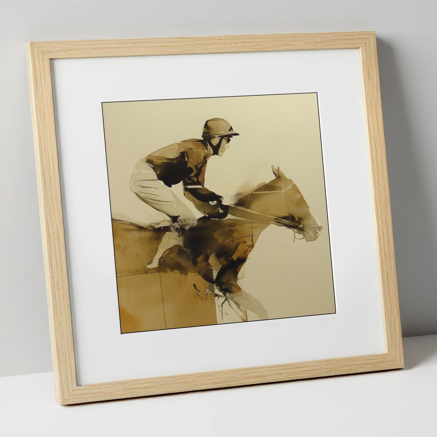 The Final Fence racing horse art print in natural frame