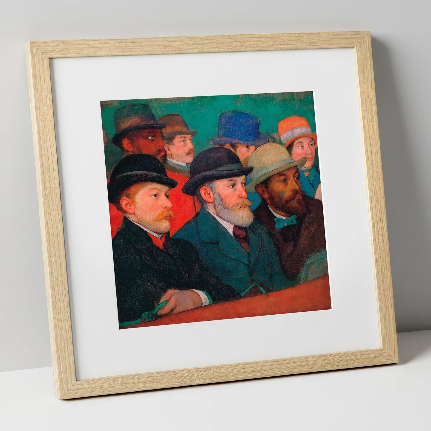 The Racing Crowd racing horse art print in natural frame