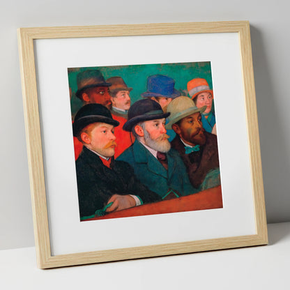 The Racing Crowd racing horse art print in natural frame