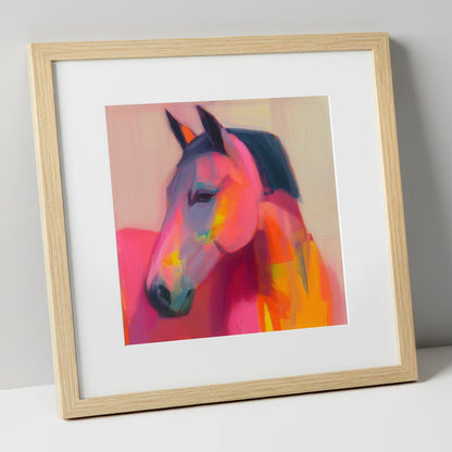 Painted Passion horse portrait art print in natural frame