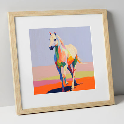 Prismatic Strides horse breed art print in natural frame