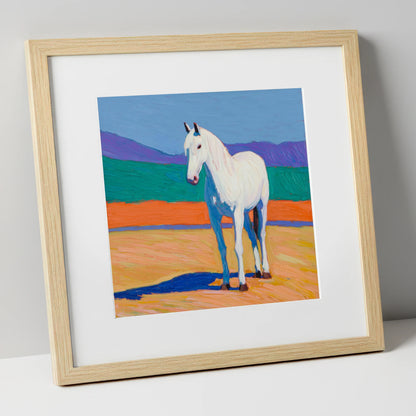 The Vibrant Grey horse breed art print in natural frame