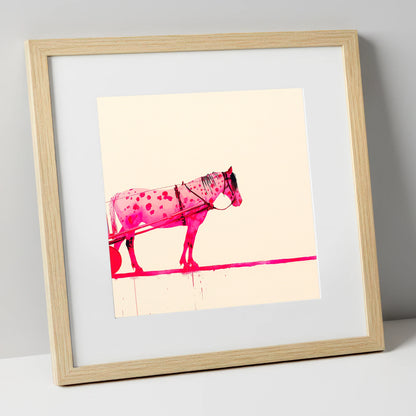 Vibrant Spotted Harness working horse art print in natural frame