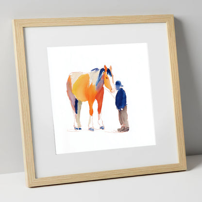 A Quiet Connection working horse art print in natural frame