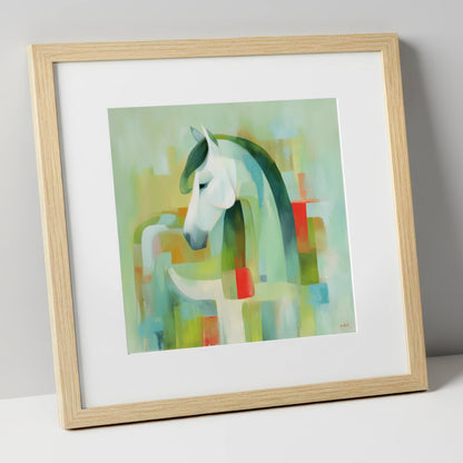 Modernist Mint Profile horse breed art print in natural frame