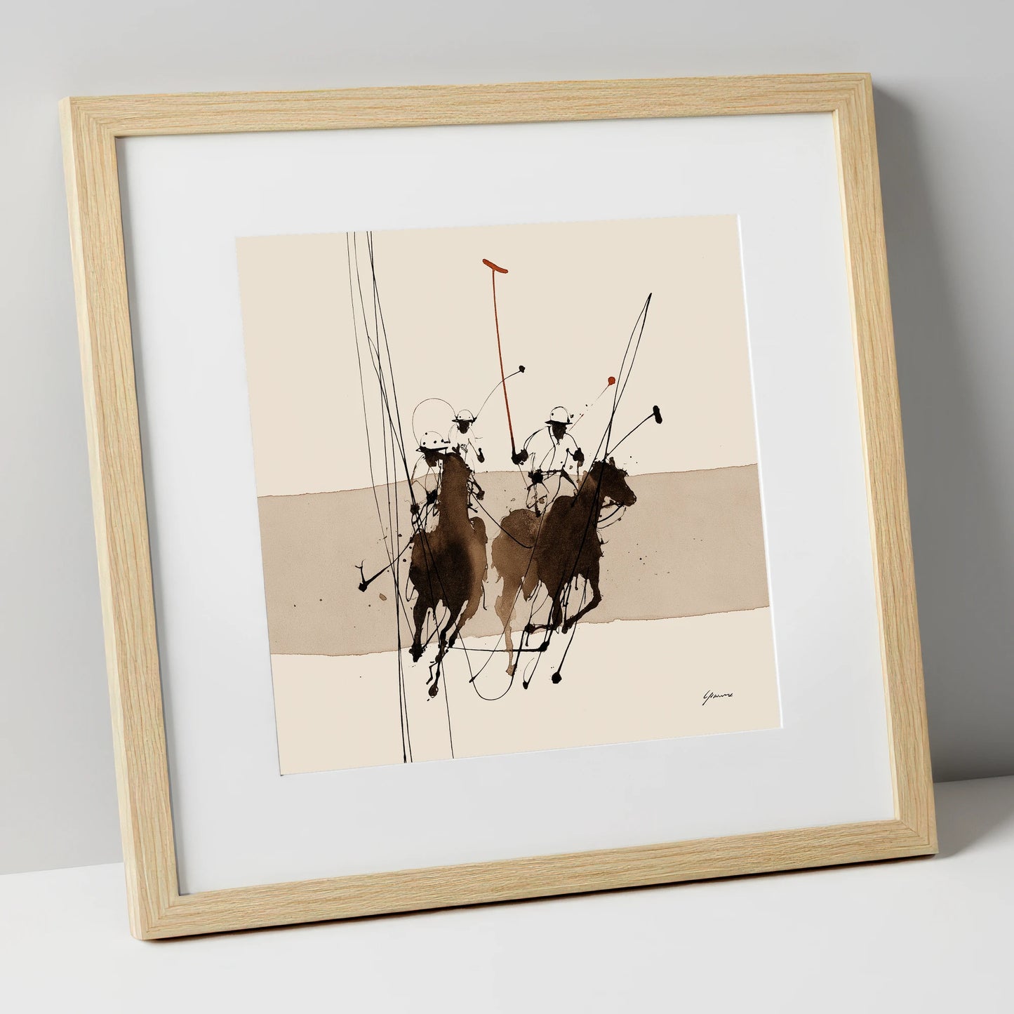 Polo in Motion polo horse art print in natural frame