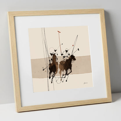 Polo in Motion polo horse art print in natural frame